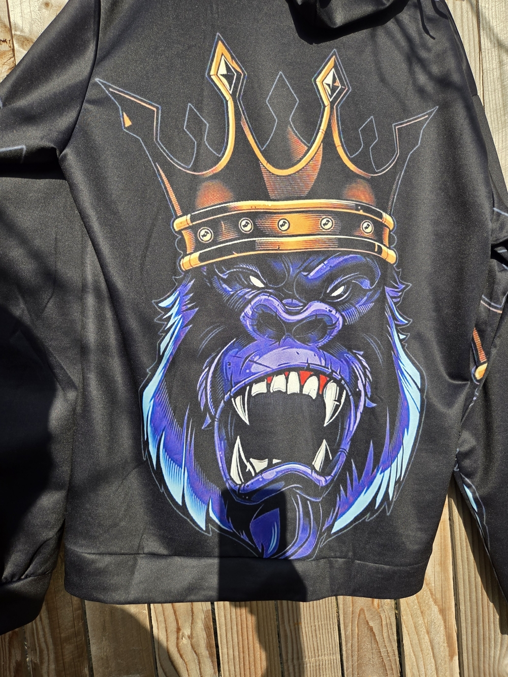 Black Mens Hoodie with Royal Gorilla Graphic - Unbranded - Picture 6 of 6